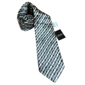 Antonia Collection Silk Tie,‎ Geometric Pattern, Black/Tan/Gray, NEW